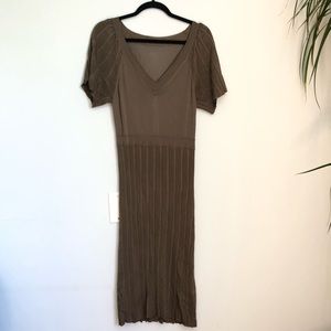 💐2/$20 Vintage sweater dress pleated skirt olive S/M
